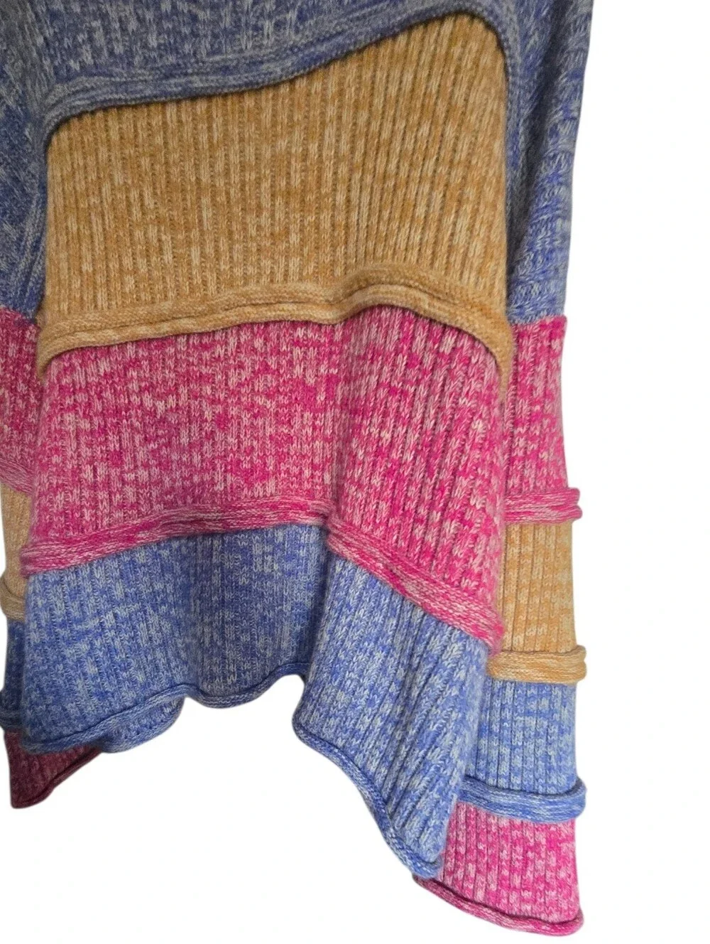 entro Colorblock Ribbed Crewneck Sweater in Blue, Pink & Tan